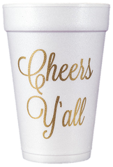 Pre-Printed Styrofoam Cups<br> Cheers Y'all (gold)