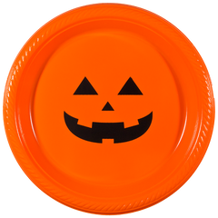 Pre-Printed 7" Plastic Plates<br> Jack O'Lantern