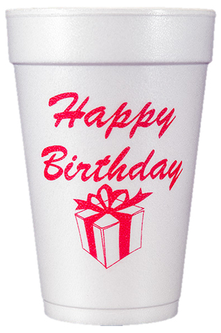 Pre-Printed Styrofoam Cups<br> Happy Birthday (red)