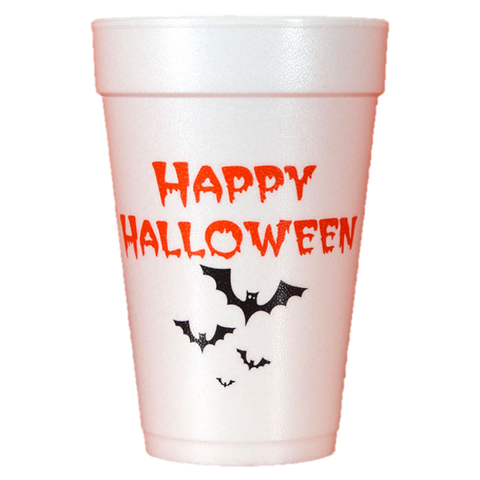Pre-Printed Styrofoam Cups<br> Happy Halloween w/Bats