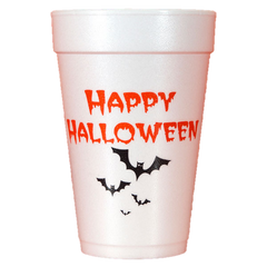 Pre-Printed Styrofoam Cups<br> Happy Halloween w/Bats