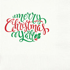 Pre-Printed Beverage Napkins<br> Merry Christmas Y'all