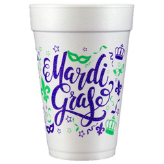 Pre-Printed Styrofoam Cups<br> Mardi Gras Script