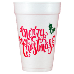 Pre-Printed Styrofoam Cups<br> Merry Christmas Script