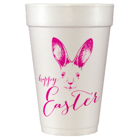 Pre-Printed Styrofoam Cups<br> Happy Easter Bunny Face