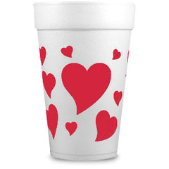 Pre-Printed Styrofoam Cups<br> Red Scattered Hearts