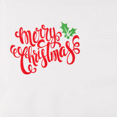 Pre-Printed Beverage Napkins<br> Merry Christmas Script