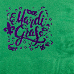 Pre-Printed Beverage Napkins<br> Mardi Gras Script