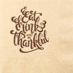 Pre-Printed Beverage Napkins<br> Eat Drink & Be Thankful (script)