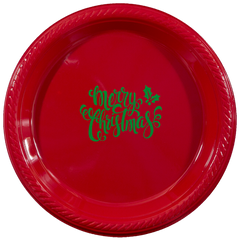 Pre-Printed 7" Plastic Plates<br> Merry Christmas Script