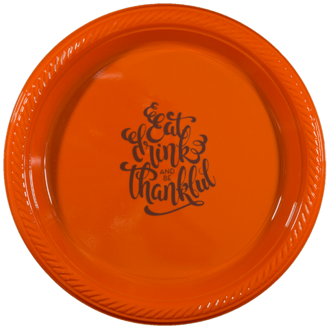 Pre-Printed 7" Plastic Plates<br> Eat Drink & Be Thankful (script)
