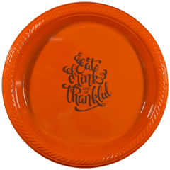 Pre-Printed 7" Plastic Plates<br> Eat Drink & Be Thankful (script)